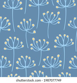 Abstrakter blauer Pollen, nahtloses Muster, floraler Hintergrund