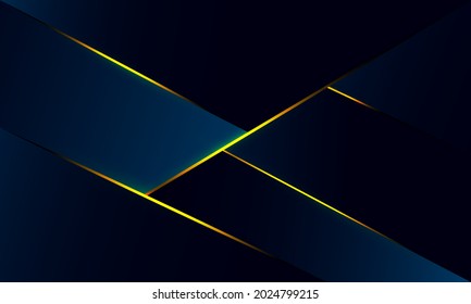 Resumen de triángulos de polígono azul forma el fondo de patrón con línea dorada y efecto de iluminación estilo de lujo. Concepto de tecnología digital de diseño de vectores de ilustración.