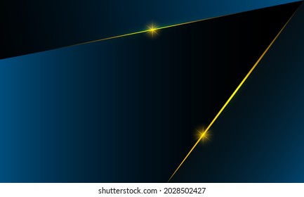 Abstract blue polygon triangles shape pattern background with golden line and lighting effect luxury style. Illustration Vector design digital technology concept.