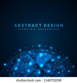 Abstract blue polygonal background with connecting dots and lines. Data and technology concept, world map, network connection