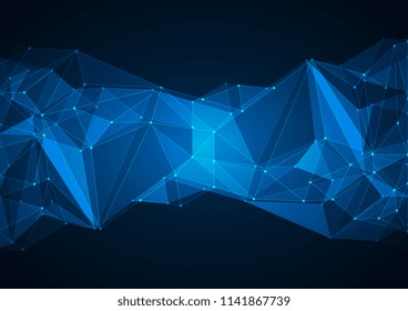 Abstract blue polygonal background with connecting dots and lines. Data and technology concept, network connection