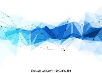 Abstract blue polygonal background with connecting dots and lines. Network or connection concept. Abstract technology science background