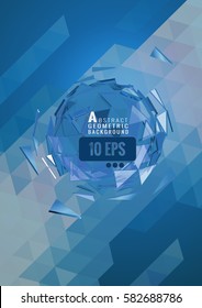 Abstract blue polygonal geometric shatter sphere glass spin on directional triangular background