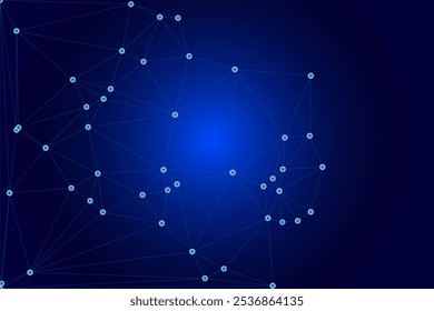 Rede poligonal azul abstrata com pontos conectados sobre fundo escuro - arte digital futurista para tecnologia e rede temática visuais