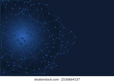 Rede poligonal azul abstrata com pontos conectados sobre fundo escuro - arte digital futurista para tecnologia e rede temática visuais