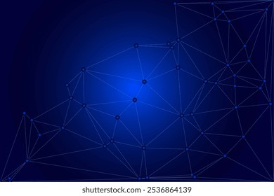 Rede poligonal azul abstrata com pontos conectados sobre fundo escuro - arte digital futurista para tecnologia e rede temática visuais