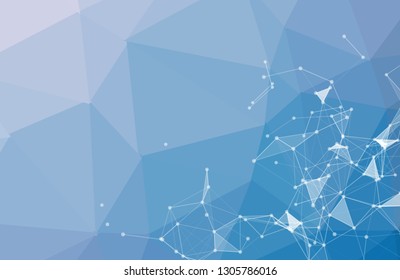 Abstract Blue Polygonal Space Background with Connecting Dots and Lines. Geometric Polygonal background molecule and communication. Concept of science, chemistry, biology, medicine, technology.