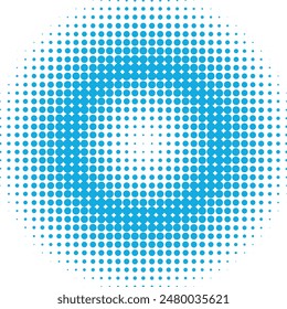 Abstract blue pop art comic style circular halftone isolated on white background Vector. Blue dot spray vector illustration. Creative pattern vector halftone background. Coloring dot spray gradation.