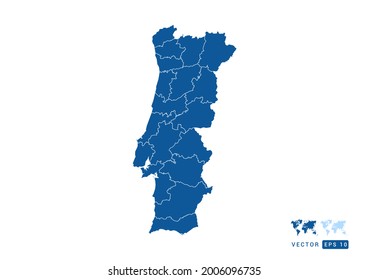 Resumen del mapa azul Portugal vector sobre fondo blanco.