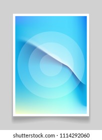 Afiche azul abstracto con un rosado en la superficie con un marco blanco y sombra. Fondo de degradado azul turquesa. Ilustración vectorial coloreada para un diseño de plantilla de afiches, banner, tarjeta, folleto