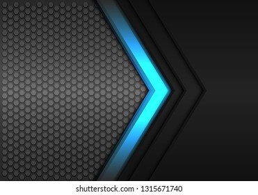 Abstract blue power arrow direction on black metallic with hexagon mesh design modern futuristic background vector illustration.