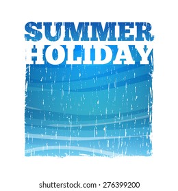 Abstract blue print, label, emblem with the texture of the sea or the sky. For summer holidays. Good fit for the background and printed on T-shirts. Grunge texture. Vector.
