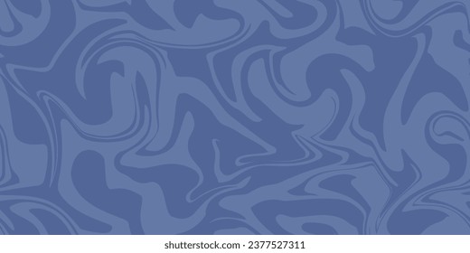 Abstract blue psychedelic waves print background. 1970s trippy seamless pattern. Marble acrylic swirl pattern. Sea wave backdrop.