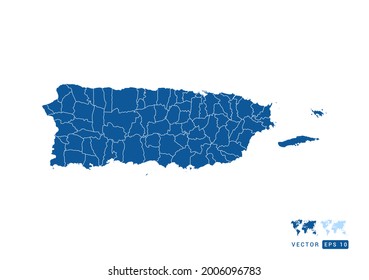 Abstract blue Puerto Rico map vector on white background.