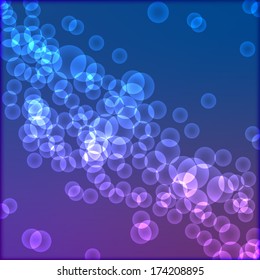 Abstract blue and purple background with bokeh circles. Vector illustration.