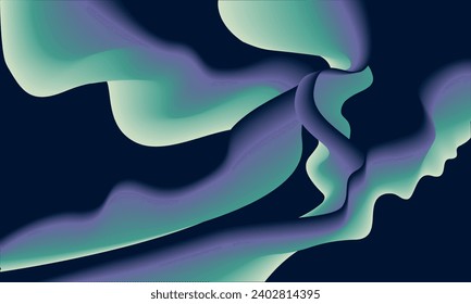 Abstract blue, purple, bright colors smooth waves on a black background. Dynamic sound wave, northern lights. Design element. Vector illustration.