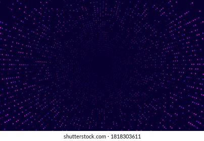 Abstract blue purple glowing halftone glittering effect and dot radial pattern   glowing lights dark blue background  Modern futuristic technology concept  Vector illustration