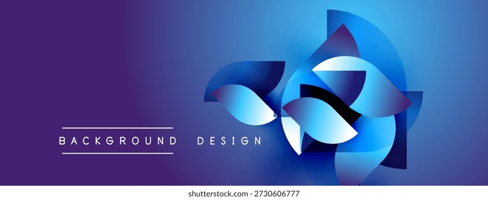 Abstractas diseño degradado púrpura azul. Las Formas modernas crean un impacto visual dinámico. Etiquetas de texto de fondo, diseño debajo del elemento central.