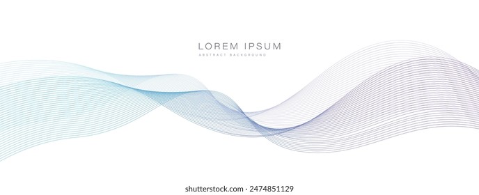 Abstract blue purple gradient flowing wave lines on white background. Modern colorful wavy lines pattern design element. Suitable for banner, cover, poster, website, presentation, brochure, flyer
