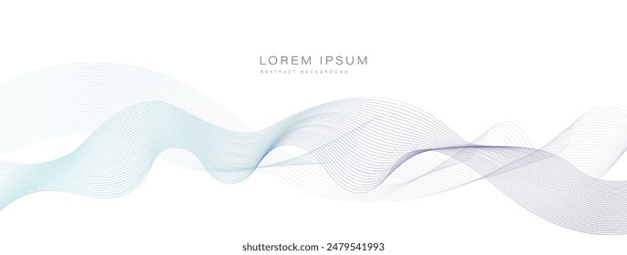 Abstract blue purple gradient flowing wave lines on white background. Modern colorful wavy lines pattern design element. Suitable for banner, cover, poster, website, presentation, brochure, flyer
