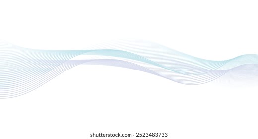 Abstractas gradiente púrpura azul que fluye líneas de onda sobre fondo blanco. Elemento moderno de diseño de patrón de líneas onduladas de colores.