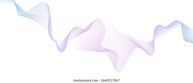 Abstractas gradiente púrpura azul que fluye líneas de onda sobre fondo blanco. Elemento moderno de diseño de patrón de líneas onduladas de colores. Traje para el cartel, Sitio web, Anuncio, presentación, cubierta, folleto, volante, cabecera