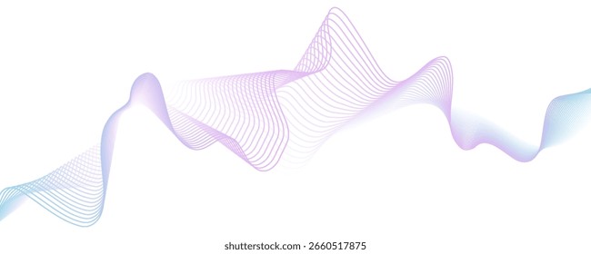 Abstract blue purple gradient flowing wave lines on white background. Modern colorful wavy lines pattern design element. Suit for poster, website, banner, presentation, cover, brochure, flyer, header