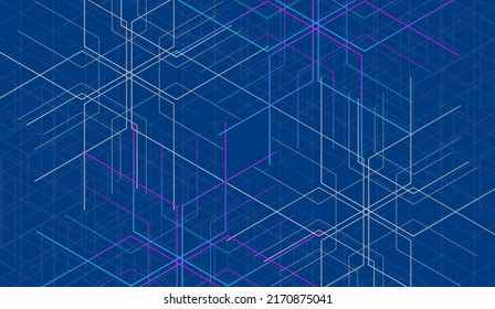 abstract blue purple hexagon, network or electric image, geometric navy texture background, scientific technology, engineering concept