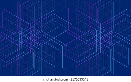 hexágono púrpura azul abstracto, imagen de red o eléctrica, fondo de textura geométrica, tecnología científica, concepto de ingeniería