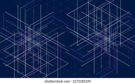 hexágono púrpura azul abstracto, imagen de red o eléctrica, fondo geométrico de textura marina, tecnología científica, concepto de ingeniería