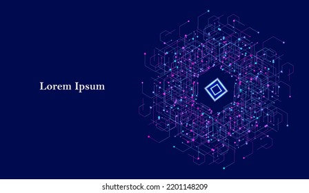 abstract blue purple hexagon, network image, geometric navy background, scientific technology, futuristic concept