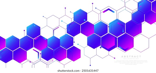 Abstract blue and purple hexagon shapes pattern background. Futuristic digital technology concept. Vector illustration