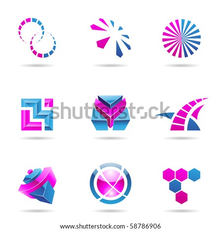 Abstract blue and purple Icon Set isolated on a white background