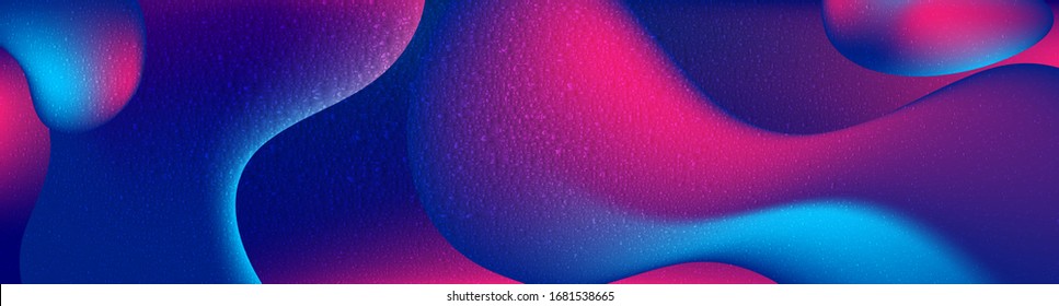 Abstract blue and purple liquid wavy shapes futuristic grunge banner. Glowing retro waves vector background