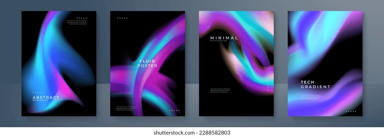 Abstract blue and purple liquid wavy shapes futuristic poster background with gradient aurora tech element. Glowing technology waves vector background