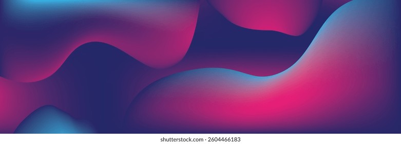Abstract blue and purple liquid wavy shapes futuristic banner. Glowing retro waves vector background