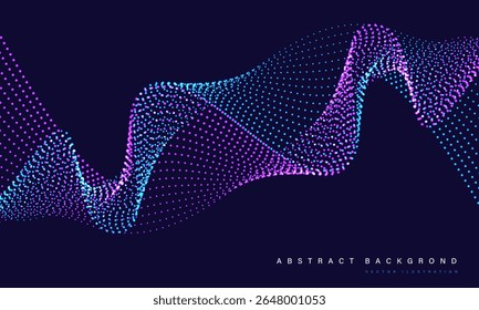 Abstract blue purple mesh particles wave curve overlap technology network digital background vector illustration.