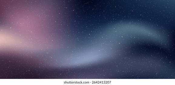 Abstract blue and purple nebula with twinkling stars. Galaxy background with cosmic dust and bright starlight for science and astronomy.