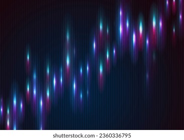 Abstract blue purple neon growing financial graph chart background. Vector tech design svg