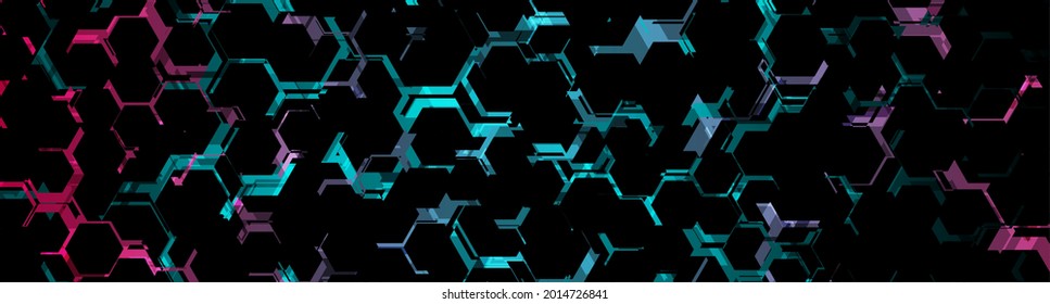 Resumen del fondo de patrón hexagonal del neón púrpura azul. Diseño de banner vectorial geométrico