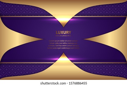 Abstract blue purple paper overlapping layers background a combination with golden texture line decoration. Luxury and premium concept vector design template for use element modern cover, banner, card