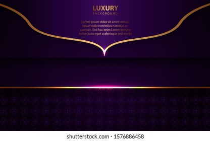 Abstract blue purple paper overlapping layers background a combination with golden texture line decoration. Luxury and premium concept vector design template for use element modern cover, banner, card