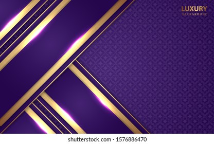 Abstract blue purple paper overlapping layers background a combination with golden texture line decoration. Luxury and premium concept vector design template for use element modern cover, banner, card