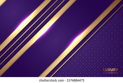 Abstract blue purple paper overlapping layers background a combination with golden texture line decoration. Luxury and premium concept vector design template for use element modern cover, banner, card