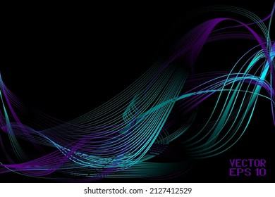 Abstract Blue and Purple Pattern with Waves. Striped Linear Texture. Vector. 3D Illustration