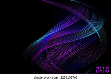 Abstract Blue and Purple Pattern with Waves. Striped Linear Texture. Vector. 3D Illustration