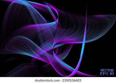 Abstract Blue and Purple Pattern with Waves. Striped Linear Texture. Vector. 3D Illustration