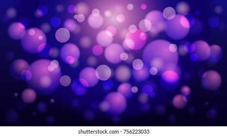 Abstract blue, purple and pink bubble background with bokeh in vector.