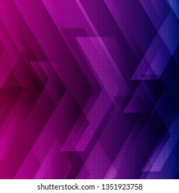 Abstract blue, purple and pink tech background with big arrows sign digital and stripes technology concept. Space for your text. Vector illustration