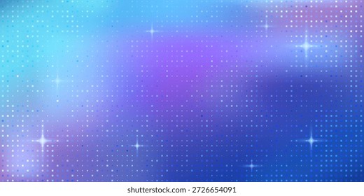 Abstractas degradado de píxeles azul y púrpura con destellos. Vector Video ilustración realista de fondo de pantalla con textura de mosaico, partículas de color de aurora brillante, patrón de pantalla led brillante